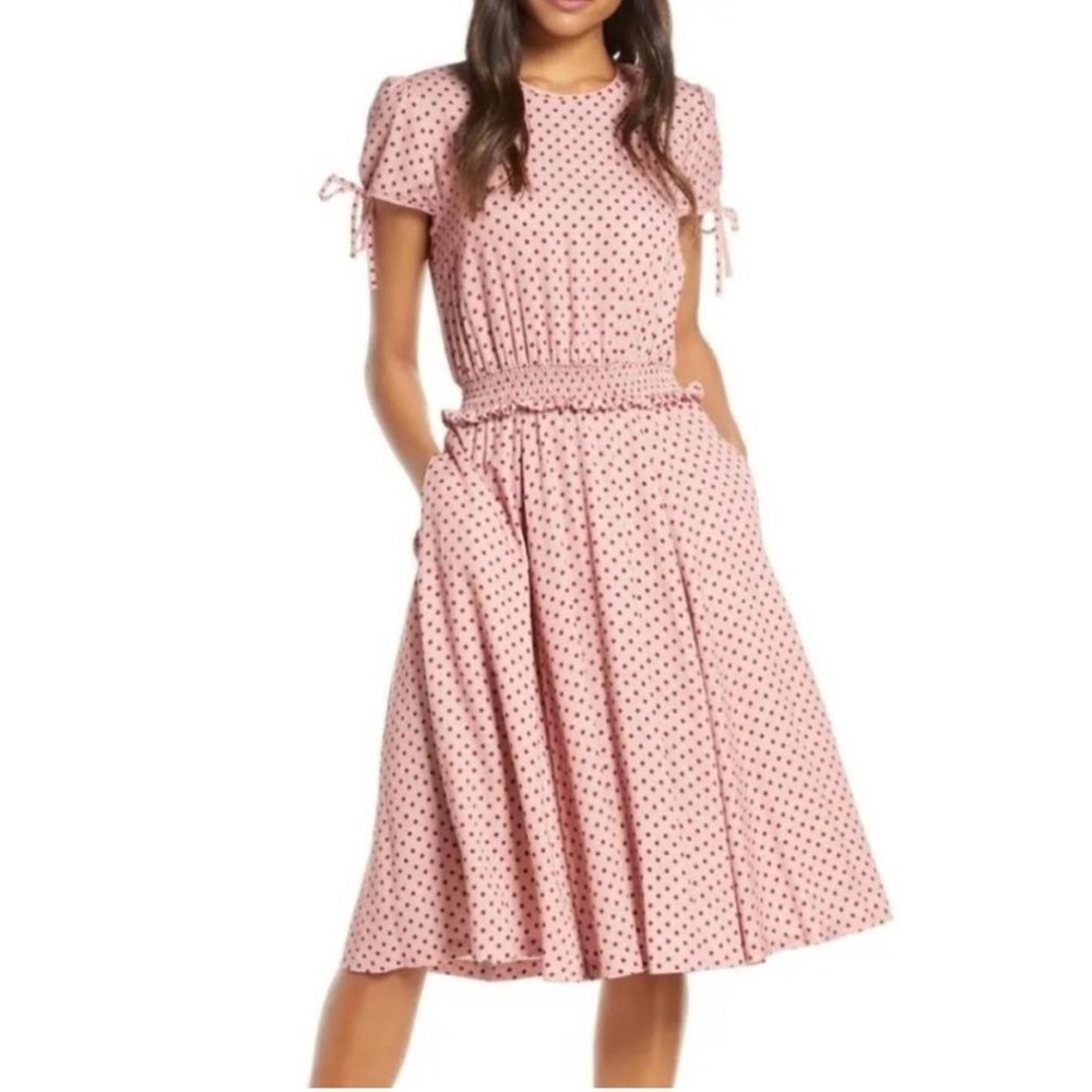 NWT Gal Meets Glam Corinne Pink Polka Dot Knee Length Dress Sz S